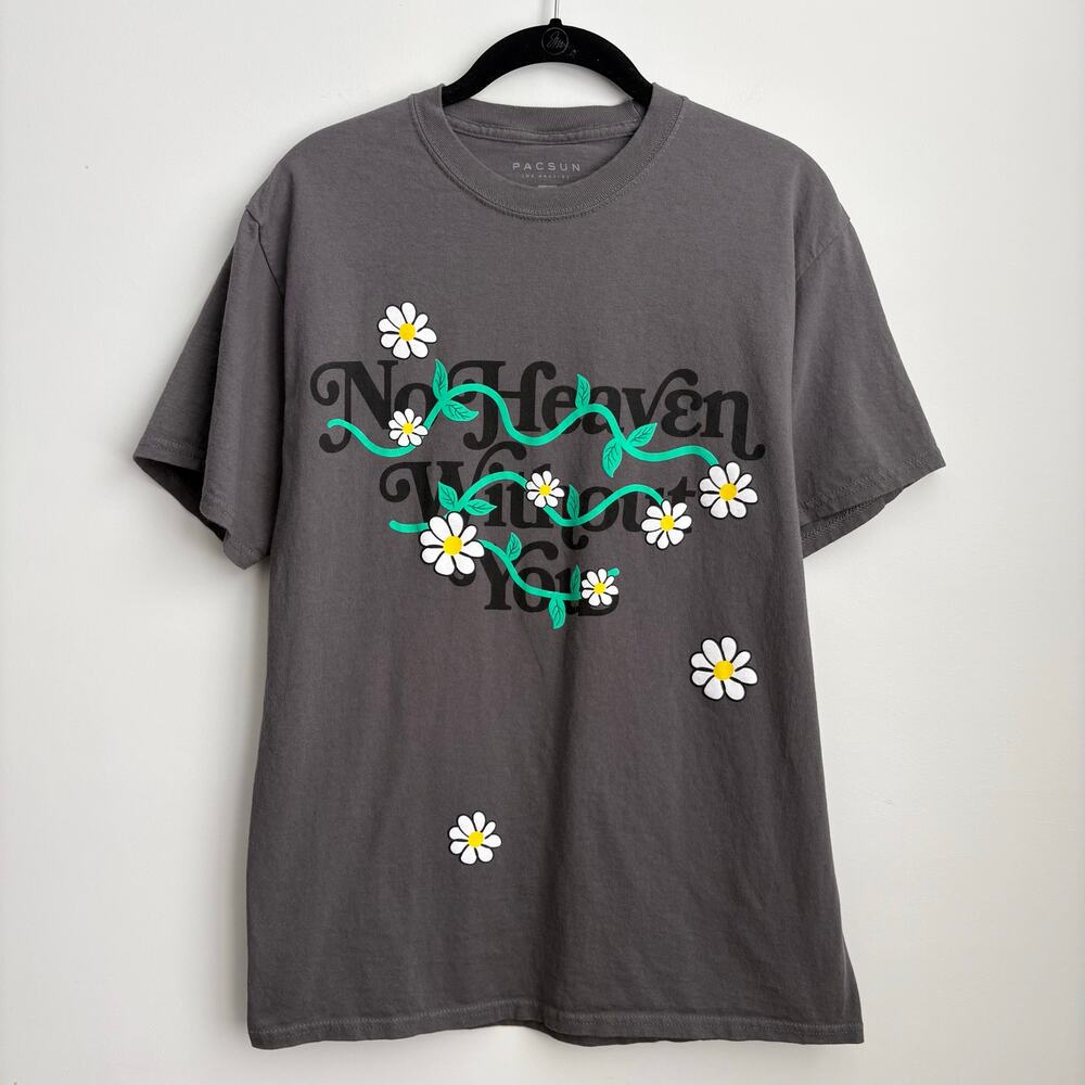Pacsun Unisex Dark Gray Floral Print No Heaven Without You Graphic Print Tee